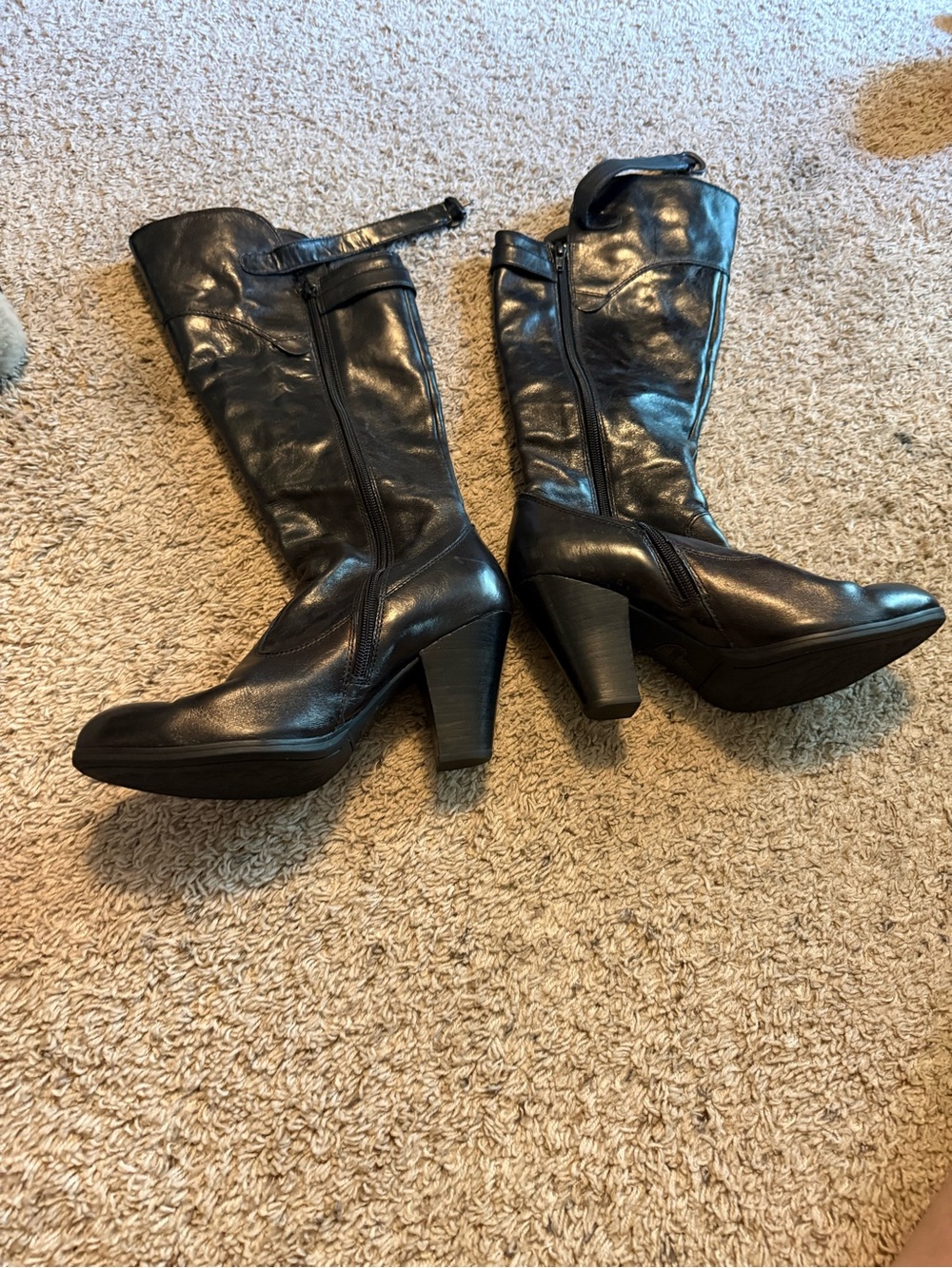 Born Black Leather Mid-Calf Heeled Boots